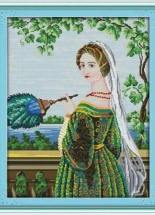 Набор для вышивания по нанесённой на канву схеме "green skirt woman". aida 14ct printed 42*52 см