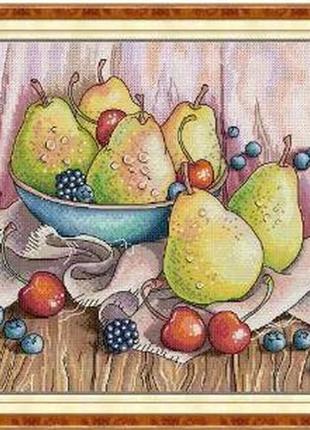 Набор для вышивания по нанесённой на канву схеме "pear fruit plate ". aida 14ct printed, 42*33 см