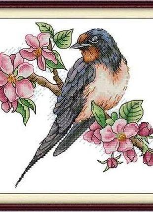 Набір для вишивання за нанесеною на канву схемою "peach blossom bird".aida 14ct printed , 22*21 см