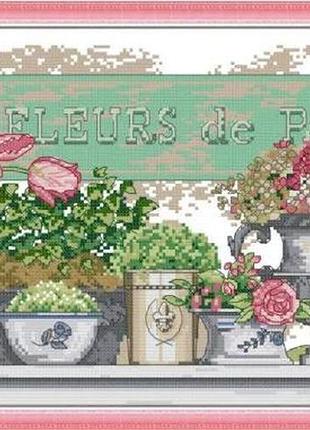 Набір для вишивання за нанесеною на канву схемою "flower of paris". aida 14ct printed 44*28 см