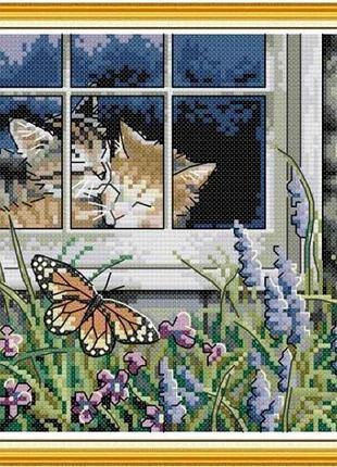 Набір для вишивання за нанесеною на канву схемою "feline love". aida 14ct printed 30*21 см