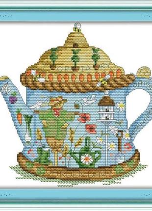 Набір для вишивання за нанесеною на канву схемою "the scarecrow teapot". aida 14ct printed, 28*27 см