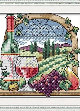 Набор для вышивания по нанесённой на канву схеме "wine estate ". aida 14ct printed , 15*15 см