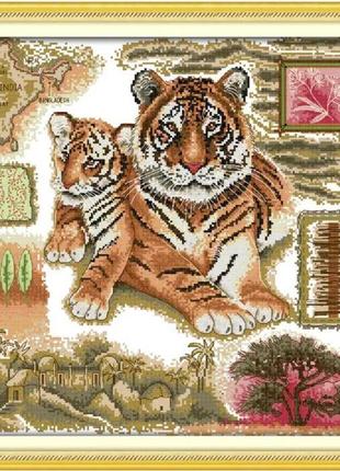 Набор для вышивания по нанесённой на канву схеме "african tiger" . aida 14ct printed, 45*45 см