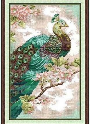 Набір для вишивання за нанесеною на канву схемою "green peacock". aida 14ct printed 30*46 см