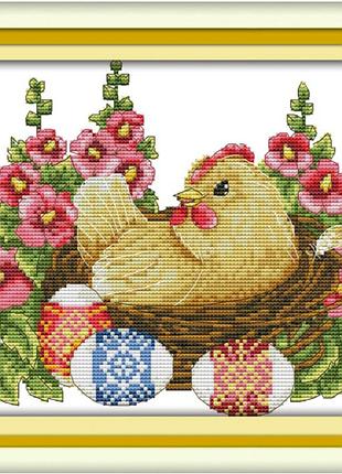 Набор для вышивания по нанесённой на канву схеме "hen and eggs". aida 14ct printed, 28*22 см