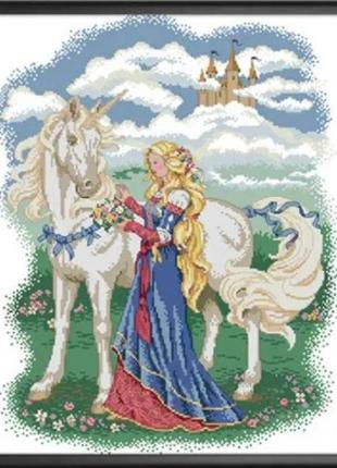 Набір для вишивання за нанесеною на канву схемою "white horse and princess".aida 14ct printed , 42*50 см