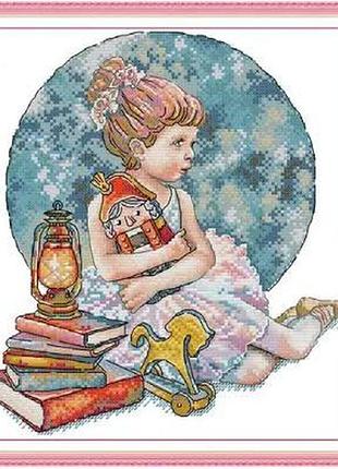 Набор для вышивания по нанесённой на канву схеме "the girl with the nutcracker ". aida 14ct printed 28*31 см