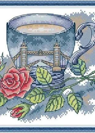 Набор для вышивания по нанесённой на канву схеме "british teacup". aida 14ct printed, 26*21 см