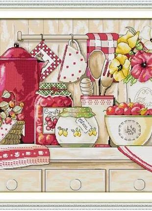 Набор для вышивания по нанесённой на канву схеме "cozy kitchen". aida 14ct printed 56*44 см