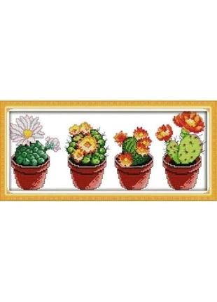 Набір для вишивання за нанесеною на канву схемою "beautiful cactus 1" .aida 14ct printed, 36*17 см