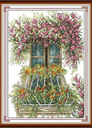 Набор для вышивания по нанесённой на канву схеме "window sill flower". aida 14ct printed, 33*44 см