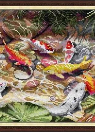 Набір для вишивання за нанесеною на канву схемою "nine carps". aida 14ct printed 41*29 см