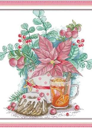 Набір для вишивання за нанесеною на канву схемою "christmas safflower". aida 14ct printed, 32*36 см