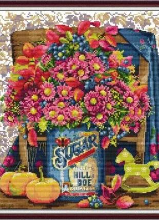 Набор для вышивания по нанесённой на канву схеме "daisy vase". aida 14ct printed 32*36 см