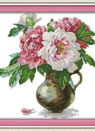 Набір для вишивання за нанесеною на канву схемою "the peony vase 4". aida 14ct printed, 32*33 см