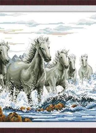 Набір для вишивання за нанесеною на канву схемою "thousands of horses galloping2". aida 14ct printed, 62*44 см