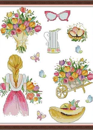 Набор для вышивания по нанесённой на канву схеме "girls' preferences". aida 14ct printed 33*38 см