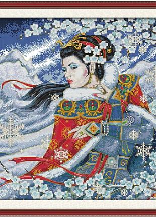 Набір для вишивання хрестиком за нанесеною на канву схемою "the beauty in snow". aida 14ct printed, 47*47 см