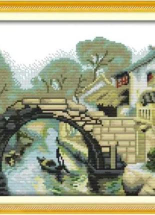 Набір для вишивання за нанесеною на канву схемою "memory of jianggnan". aida 14ct printed, 36*28 см