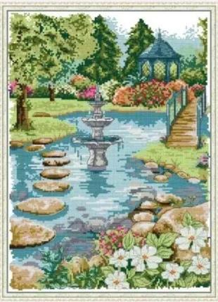 Набор для вышивания по нанесённой на канву схеме "waterfront garden". aida 14ct printed 33*43 см