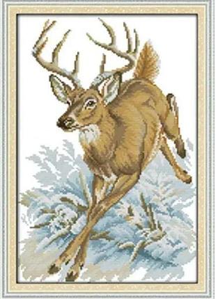 Набір для вишивання за нанесеною на канву схемою "running deer". aida 14ct printed 29*41 см