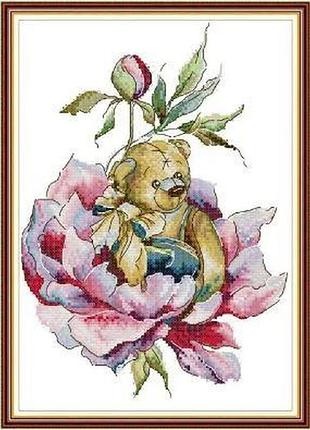 Набір для вишивання за нанесеною на канву схемою "flower bear". aida 14ct printed, 25*33 см