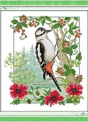 Набір для вишивання за нанесеною на канву схемою "woodpecker". aida 14ct printed, 31*34 см