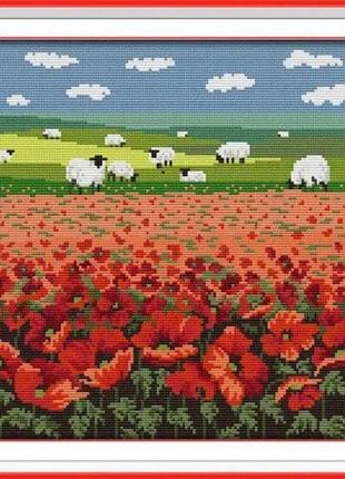 Набор для вышивания по нанесённой на канву схеме "poppy and sheep ". aida 14ct printed , 35*35 см