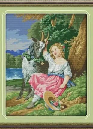 Набір для вишивання за нанесеною на канву схемою "shepherd girl". aida 14ct printed 59*71 см