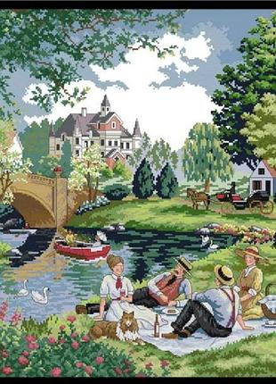 Набор для вышивания по нанесённой на канву схеме "a picnic in the suburbs".aida 14ct printed,47*54см