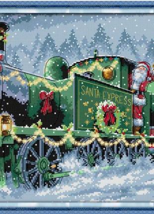 Набір для вишивання за нанесеною на канву схемою "christmas train". aida 14ct printed, 32*32 см
