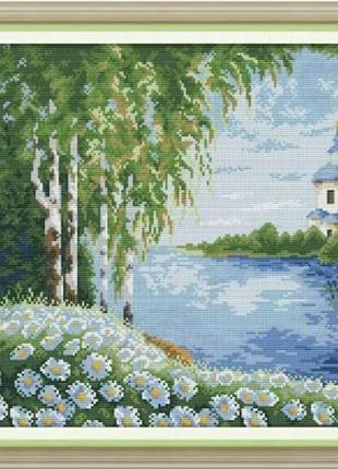 Набір для вишивання за нанесеною на канву схемою "white birch trees". aida 14ct printed, 48*37 см