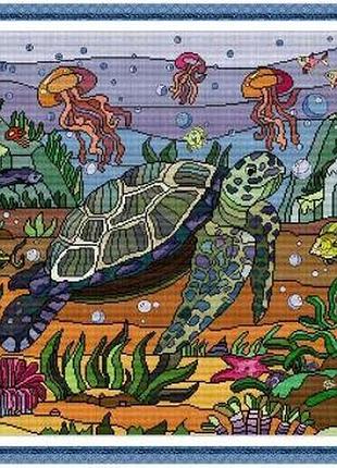 Набір для вишивання за нанесеною на канву схемою "sea turtle". aida 14ct printed 55*55 см