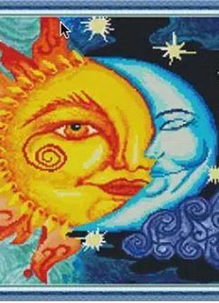 Набор для вышивания по нанесённой на канву схеме "sun and moon". aida 14ct printed, 44*36 см