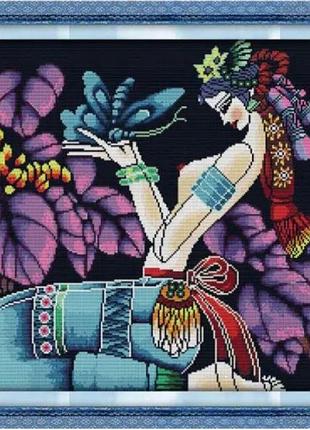 Набір для вишивання за нанесеною на канву схемою "the butterfly girl". aida 14ct printed 47*46 см