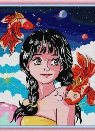 Набор для вышивания по нанесённой на канву схеме "girl in midsummer time". aida 14ct printed 40*47 см