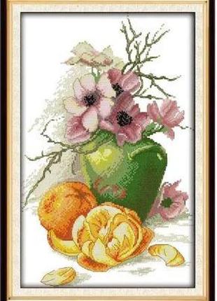 Набір для вишивання за нанесеною на канву схемою "hibiscus vase and oranges".aida 14ct printed 29*43 см