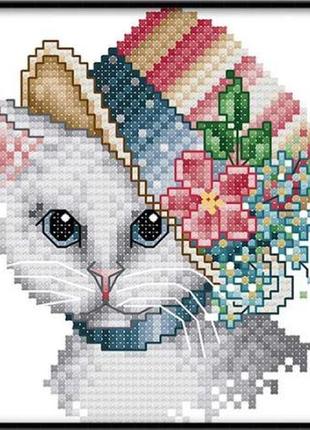 Набор для вышивания по нанесённой на канву схеме "a noble cat 1". aida 14ct printed 14*15 см