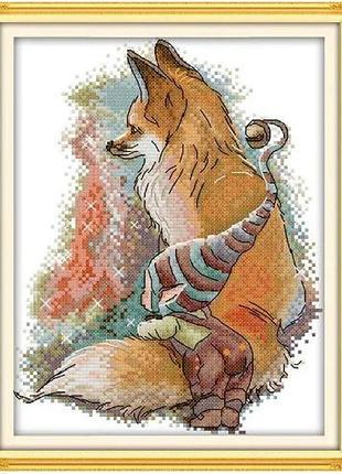 Набор для вышивания по нанесённой на канву схеме "the fox and the elf ". aida 14ct printed 21*28 см