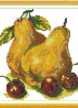 Набор для вышивания по нанесённой на канву схеме "pear and cherries ". aida 14ct printed , 20*20 см