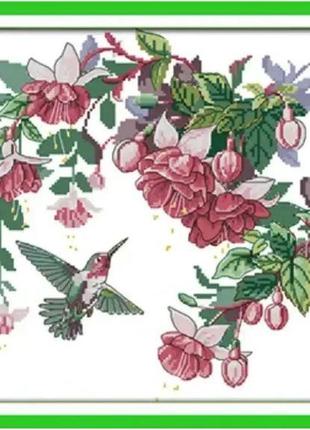 Набір для вишивання за нанесеною на канву схемою "hummingbirds 2". aida 14ct printed 41*34 см