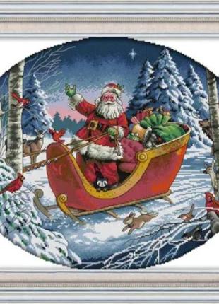 Набор для вышивания по нанесённой на канву схеме "santa claus".aida 14ct printed , 53*44 см