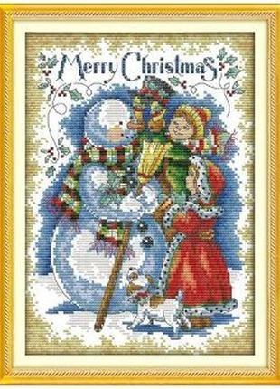 Набор для вышивания по нанесённой на канву схеме "merry christmas". aida 14ct printed 21*30 см