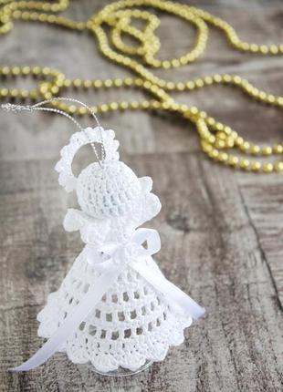 Сувенир рождественский ангел, украшение для елки, ажурный ангел вязаный, экоигрушка на новый год