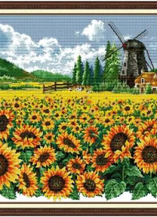 Набір для вишивання за нанесеною на канву схемою "sunflower flower sea". aida 14ct printed, 60*48 см