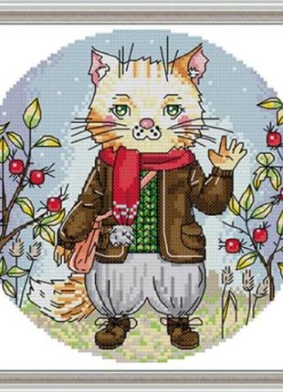 Набор для вышивания по нанесённой на канву схеме "mr. cat". aida 14ct printed 27*23 см