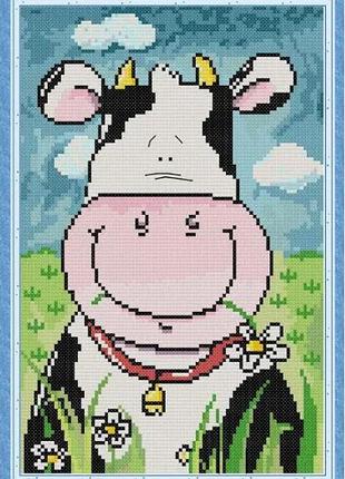 Набір для вишивання за нанесеною на канву схемою "big mouth cow ".aida 14ct printed, 21*31 см