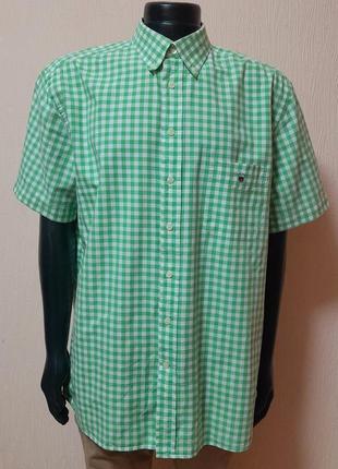 Шикарная хлопковая рубашка с короткими рукавами в салатово - белую клетку gant