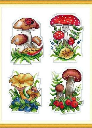 Набір для вишивання за нанесеною на канву схемою "colorful mushroom". aida 14ct printed 20*26см
